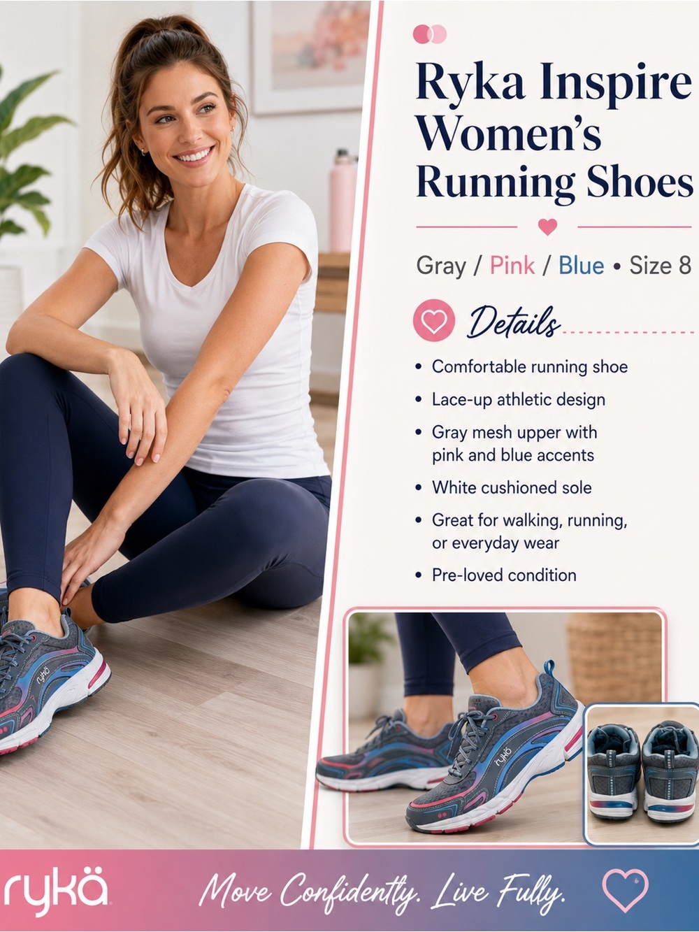 Ryka Inspire Women's Running
Shoes Gray/Pink/Blue - Size 8